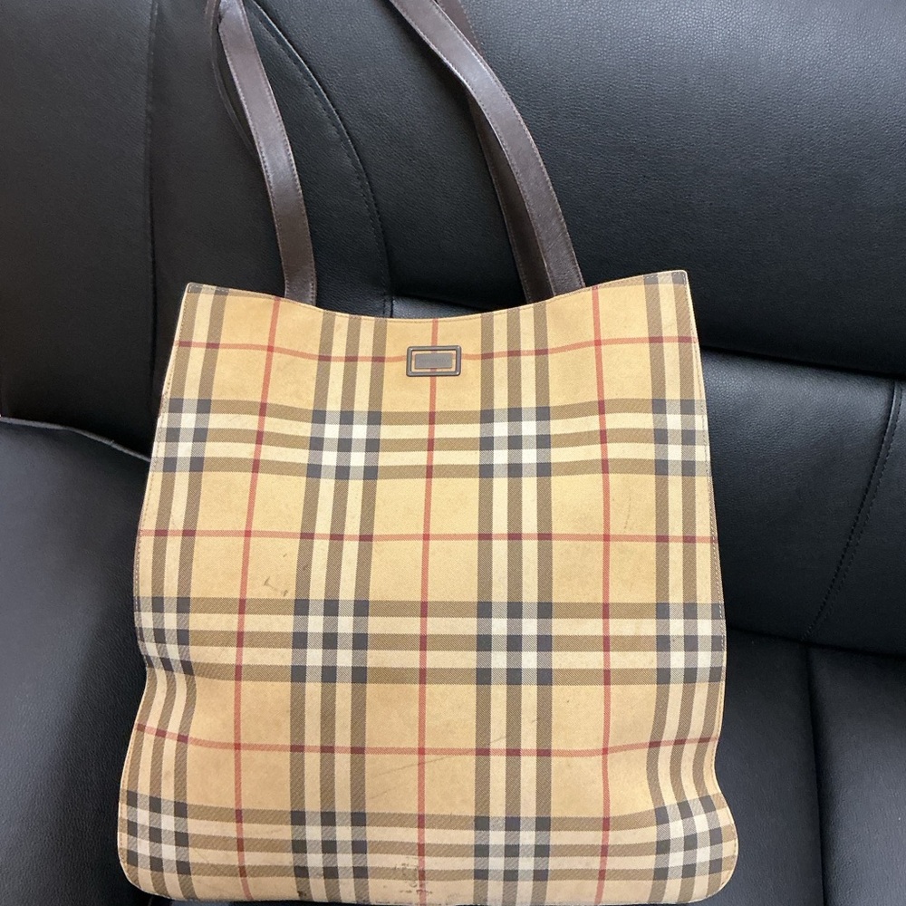Burberry Beige and Red Check Tote